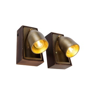 QAZQA, Set van 2 industriële wandlampen messing met hout - Brent