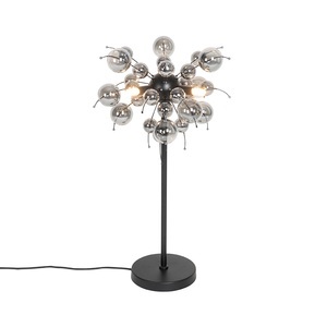 QAZQA, Design tafellamp zwart met smoke glas 3-lichts - Explode, Design Tischlampe schwarz mit Rauchglas 3-flammig - Explode