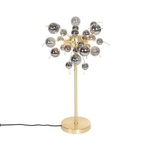 QAZQA, Design tafellamp messing met smoke glas 3-lichts - Explode, Design Tischlampe Messing mit Rauchglas 3-flammig - Explode