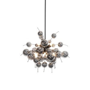 QAZQA, Design hanglamp zwart met smoke glas 8-lichts - Explode