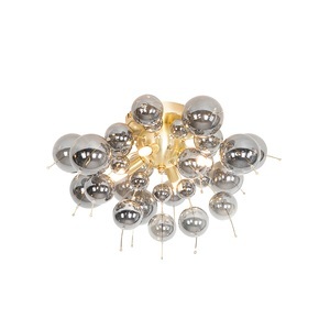 QAZQA, Design plafondlamp messing met smoke glas 4-lichts - Explode, Design Deckenleuchte Messing mit Rauchglas 4-flammig - Explode