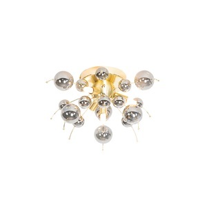 QAZQA, Design plafondlamp messing met smoke glas 40 cm 4-lichts - Explode