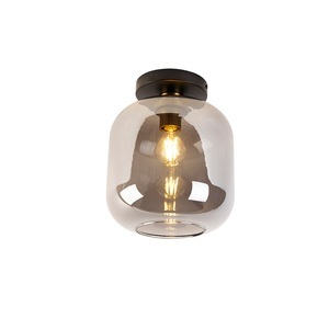 QAZQA, Design plafondlamp zwart met goud met smoke glas - Qara, Design Deckenlampe schwarz mit gold mit Rauchglas - Zuzanna