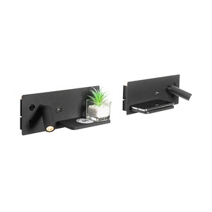 QAZQA, Set van 2 wandlamp zwart incl. LED met USB en inductielader - Riza