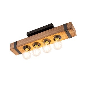 QAZQA, Smarte Industrie-Deckenleuchte Holz mit Stahl inkl. 4 WiFi A60 - Reena