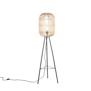 QAZQA, Smarte ländliche Stehlampe Rattan inkl. WiFi A60 - Manila, Smarte ländliche Stehlampe Rattan inkl. WiFi A60 - Manila