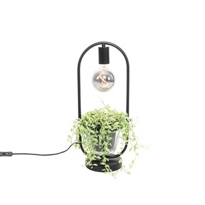 QAZQA, Moderne tafellamp zwart met glas plat rond - Roslini, Moderne Tischlampe schwarz mit Glas flach rund - Roslini