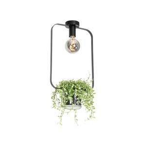 QAZQA, Moderne plafondlamp zwart met glas rechthoekig - Roslini, Moderne Deckenleuchte schwarz mit Glas rechteckig - Roslini