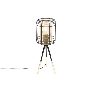 QAZQA, Design tafellamp tripod zwart met goud - Gaze