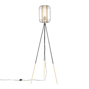 QAZQA, Design vloerlamp tripod zwart met goud - Gaze
