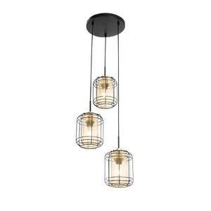 QAZQA, Design hanglamp zwart met goud rond 3-lichts - Gaze