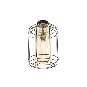 QAZQA, Design plafondlamp zwart met goud - Gaze
