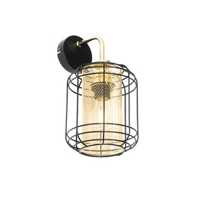 QAZQA, Design wandlamp zwart met goud - Gaze Down