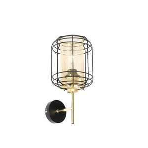 QAZQA, Design wandlamp zwart met goud - Gaze Up