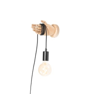 QAZQA, Landelijke wandlamp hout met zwart - Hand