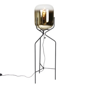 QAZQA, Design vloerlamp zwart met goud glas - Bliss