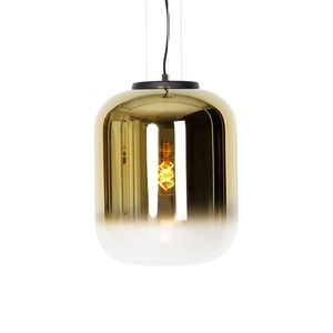 QAZQA, Design hanglamp zwart met goud glas - Bliss