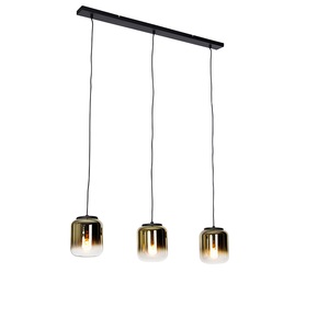QAZQA, Design hanglamp zwart met goud glas 3-lichts - Bliss, Design hanglamp zwart met goud glas 3-lichts - Bliss