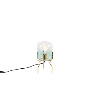 QAZQA, Design tafellamp goud met groen glas - Bliss