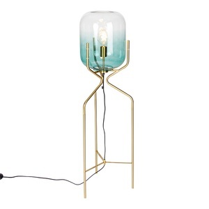 QAZQA, Design vloerlamp goud met groen glas - Bliss
