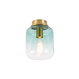 QAZQA, Design plafondlamp goud met groen glas - Bliss