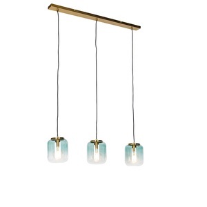 QAZQA, Design hanglamp goud met groen glas 3-lichts - Bliss, Design hanglamp goud met groen glas 3-lichts - Bliss