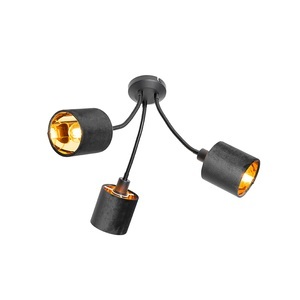 QAZQA, Moderne plafondlamp zwart met kap zwart 3-lichts - Merwe