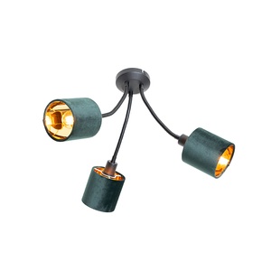 QAZQA, Moderne plafondlamp zwart met kap groen 3-lichts - Merwe