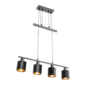 QAZQA, Moderne hanglamp zwart met kap zwart 4-lichts - Merwe
