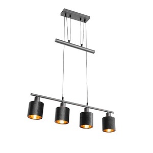 QAZQA, Moderne hanglamp zwart met kap groen 4-lichts - Merwe