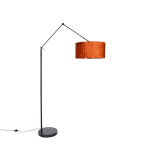 QAZQA, Moderne vloerlamp zwart met kap oranje 50 cm - Editor, Moderne Stehlampe schwarz Leinenschirm orange 50 cm - Editor