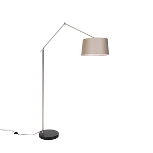 QAZQA, Moderne vloerlamp staal met kap taupe 45 cm - Editor, Moderne Stehleuchte Stahl mit Schirm taupe 45 cm - Editor