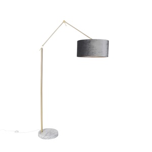 QAZQA, Moderne Stehlampe Gold Samtschirm Grau 50 cm - Editor, Moderne Stehlampe Gold Samtschirm Grau 50 cm - Editor
