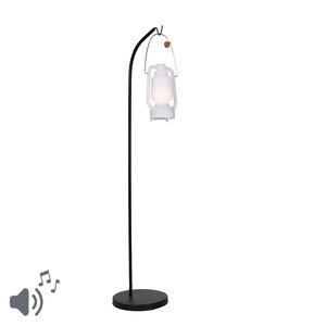 QAZQA, Vloerlamp zwart met wit met speaker oplaadbaar IP44 - Mart Storm Music, Außenstehleuchte schwarz IP44 mit Lautsprecher - Mart Storm Music