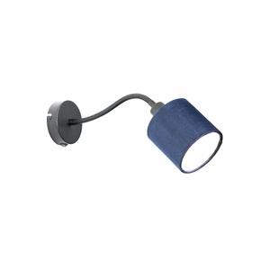 QAZQA, Wandlamp zwart met kap blauw schakelaar en flex arm - Merwe