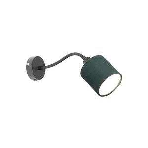 QAZQA, Wandlamp zwart met kap groen schakelaar en flex arm - Merwe