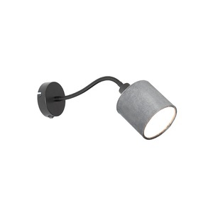 QAZQA, Wandlamp zwart met kap grijs schakelaar en flex arm - Merwe