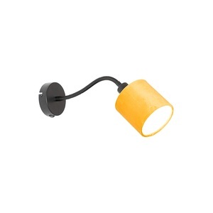 QAZQA, Wandlamp zwart met kap geel schakelaar en fex arm - Merwe
