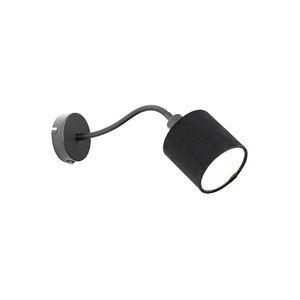 QAZQA, Wandlamp zwart met kap zwart schakelaar en flex arm - Merwe