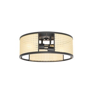 QAZQA, Oosterse plafondlamp zwart met rotan 40 cm - Akira