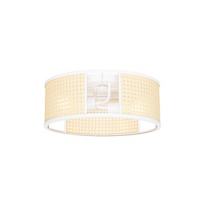QAZQA, Oosterse plafondlamp wit met rotan 40 cm - Akira