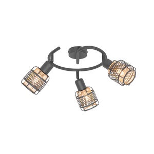 QAZQA, Design plafondlamp zwart met goud 3-lichts rond - Noud, Design plafondlamp zwart met goud 3-lichts rond - Noud