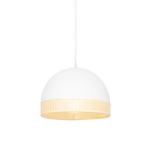 QAZQA, Oosterse hanglamp wit met rotan 30 cm - Magna Rotan