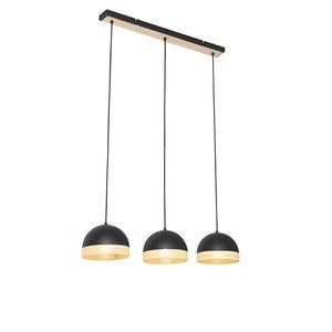 QAZQA, Oosterse hanglamp zwart met rotan 3-lichts - Magna Rotan
