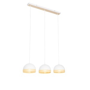 QAZQA, Oosterse hanglamp wit met rotan 3-lichts - Magna Rotan