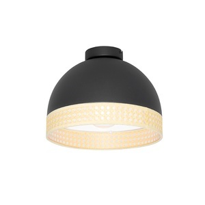 QAZQA, Oosterse plafondlamp zwart met rotan 30 cm - Magna Rotan