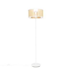 QAZQA, Oosterse vloerlamp wit met rotan 40 cm - Akira