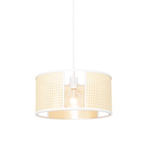 QAZQA, Oosterse hanglamp wit met rotan 40 cm - Akira
