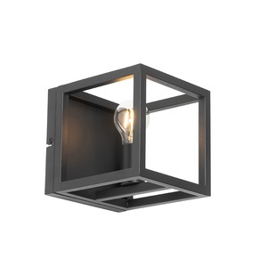 QAZQA, Industriële wandlamp zwart - Cage