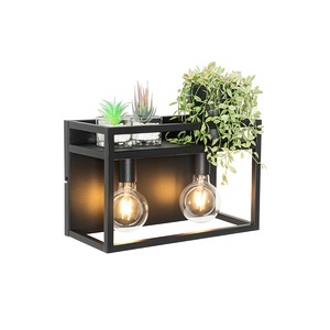 QAZQA, Industriële wandlamp zwart met rek 2-lichts - Cage Rack